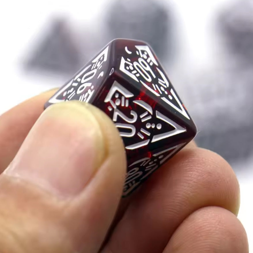 Role Playing Dice Set - Embossed White/Red Translucent