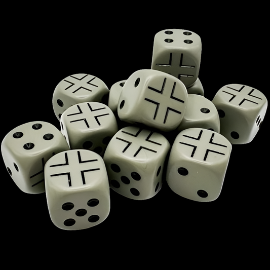 WW2 German Dice Set - 12 D6 16mm Dice - Opaque Dice Block Dark Grey/Black