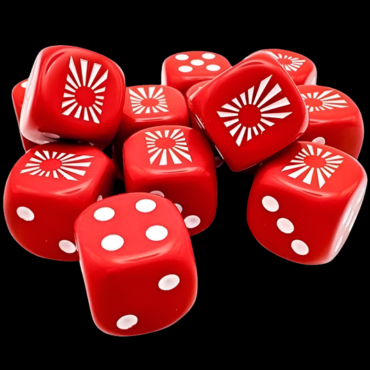 WW2 Japan Dice Set - 12 D6 16mm Dice - Opaque Dice Block Red/White