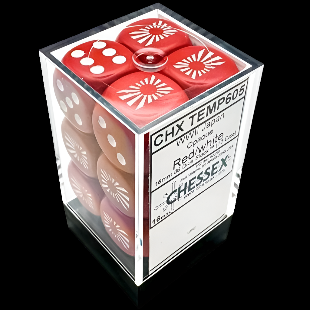 WW2 Japan Dice Set - 12 D6 16mm Dice - Opaque Dice Block Red/White