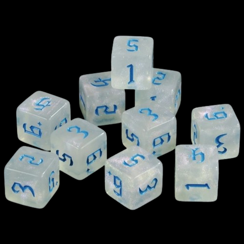D6 16mm Dice - Glitter Clear White Ice/Light Blue