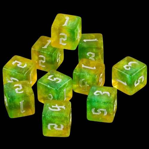 D6 16mm Dice - Glitter Clear Acid Green/Yellow