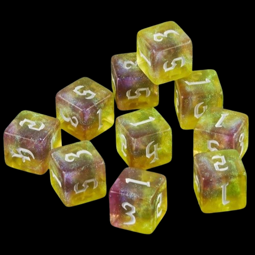 D6 16mm Dice - Glitter Clear Yellow/Magenta