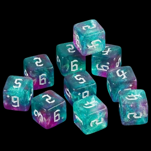 D6 16mm Dice - Glitter Clear Light Blue/Magenta