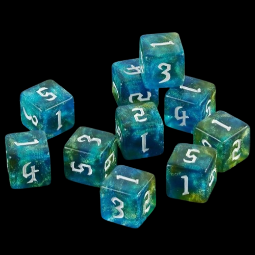 D6 16mm Dice - Glitter Clear Blue-Green/Yellow