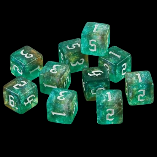 D6 16mm Dice - Glitter Clear Water Green/Bronze