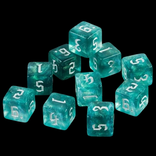 D6 16mm Dice - Glitter Clear Light Blue/Water Green