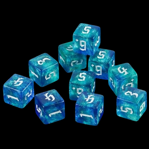 D6 16mm Dice - Glitter Clear Blue/Water Green