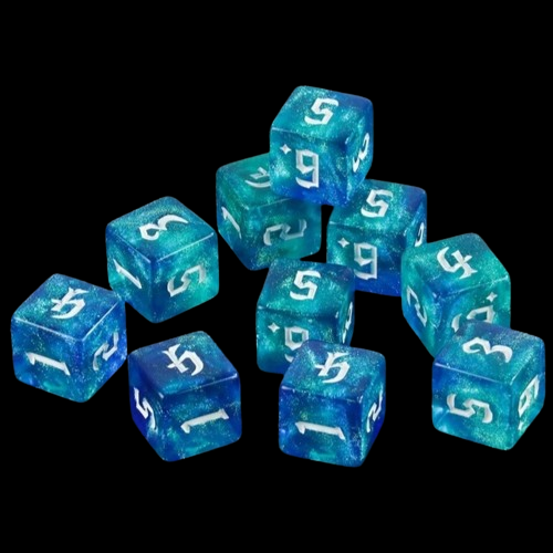 D6 16mm Dice - Glitter Clear Water Green/Blue