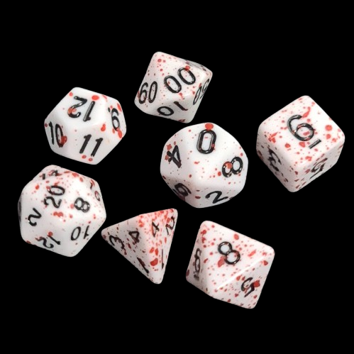 Role Playing Dice Set - White with Blood Effect