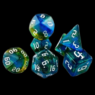 Role Playing Dice Set - Glitter Clear Blue-Green/Yellow
