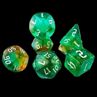 Role Playing Dice Set - Glitter Clear Water Green/Bronze