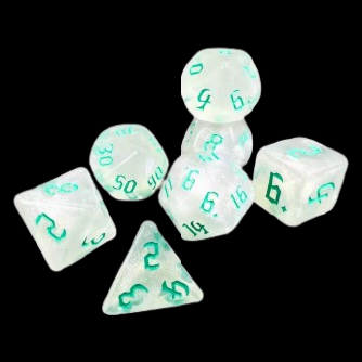 Role Playing Dice Set - Glitter Clear White Ice/Aquamarine