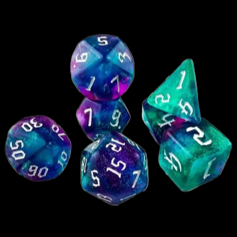 Role Playing Dice Set -Glitter Clear Green Water/Magenta