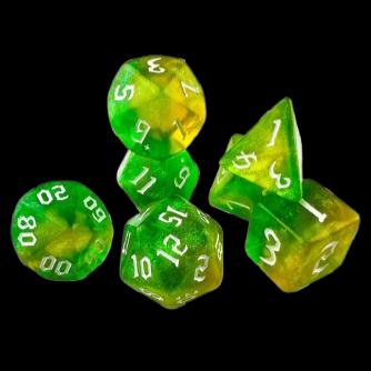 Role Playing Dice Set - Glitter Clear Acid Green/Yellow