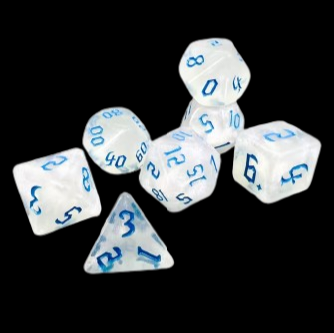 Role Playing Dice Set - Glitter Clear White Ice/Light Blue