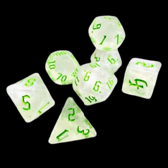 Role Playing Dice Set - Glitter Clear White Ice/Acid Green
