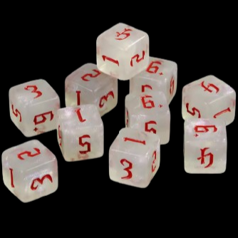 D6 16mm Dice - Glitter Clear White Ice/Red