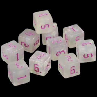 D6 16mm Dice - Glitter Clear White Ice/Pink