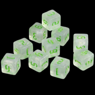 D6 16mm Dice - Glitter Clear White Ice/Acid Green