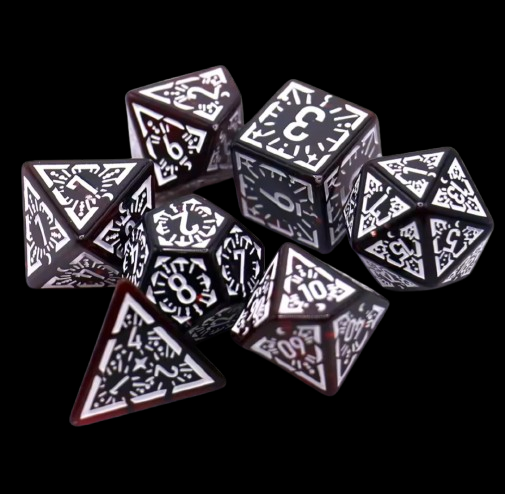 Role Playing Dice Set - Embossed White/Red Translucent