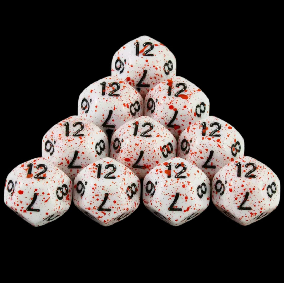 Role Playing Dice Set - White with Blood Effect