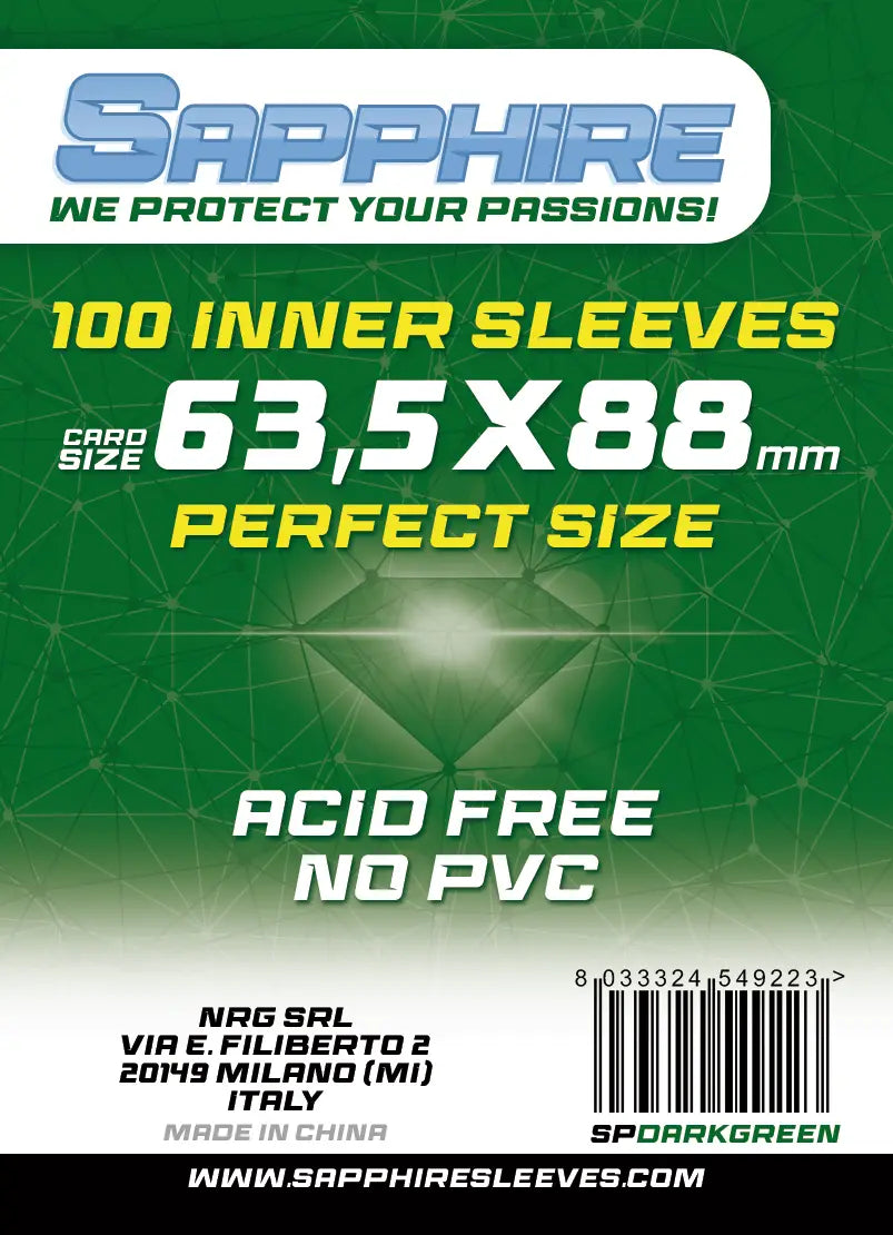 100 Sleeves SAPPHIRE 63,5x88 Perfect Size "DARK GREEN"