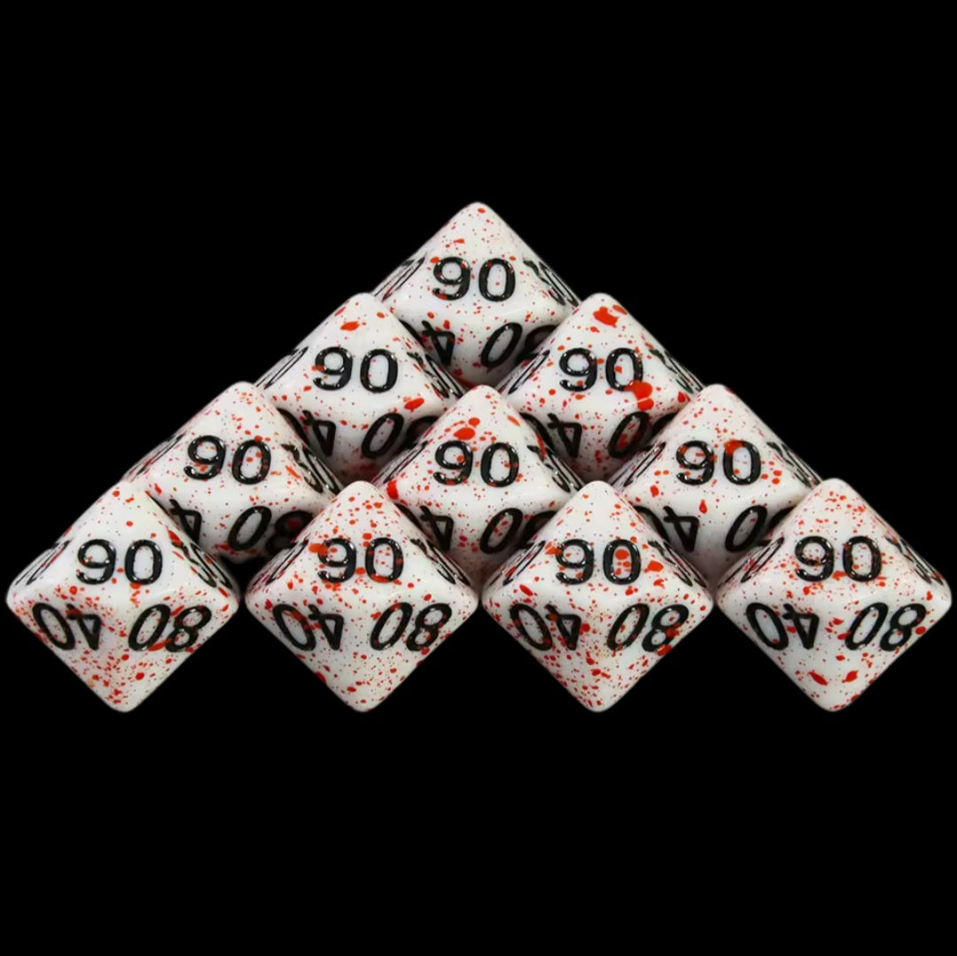 Role Playing Dice Set - White with Blood Effect