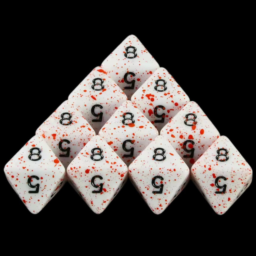 Role Playing Dice Set - White with Blood Effect