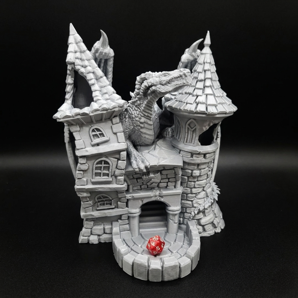 3D Printed Dice Tower - Dragon Fortress