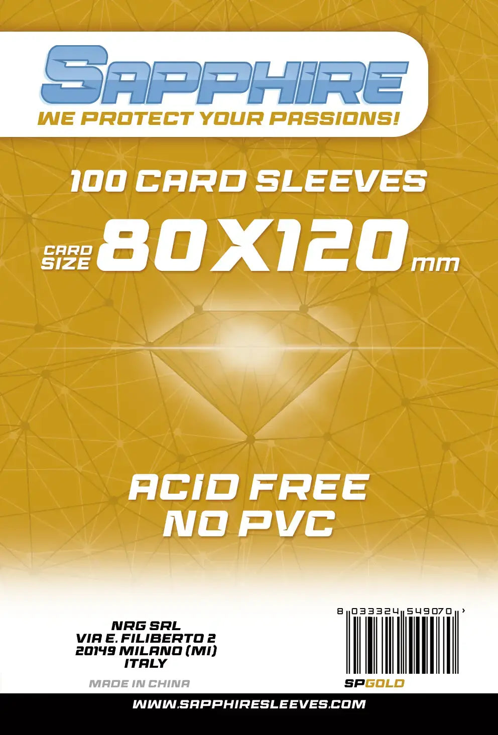 100 Sleeves SAPPHIRE 80x120 "GOLD"