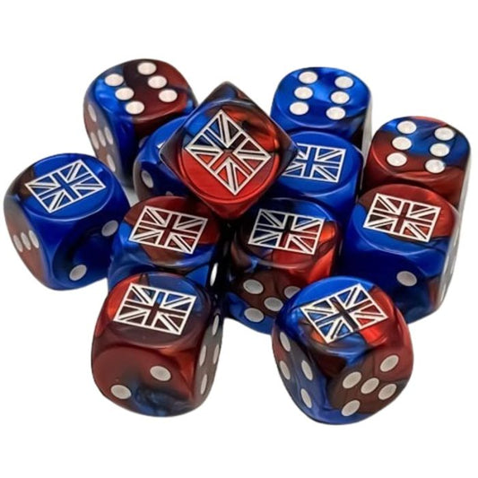 WW2 United Kingdom Dice Set - 12 D6 16mm Dice - Blue-Red, White